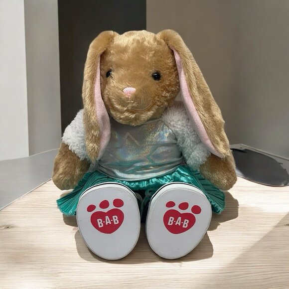 Build A Bear Pawlette Bunny Rabbit Tan Pink Plush In Outfit  Stuffed Easter Doll - Picture 1 of 14